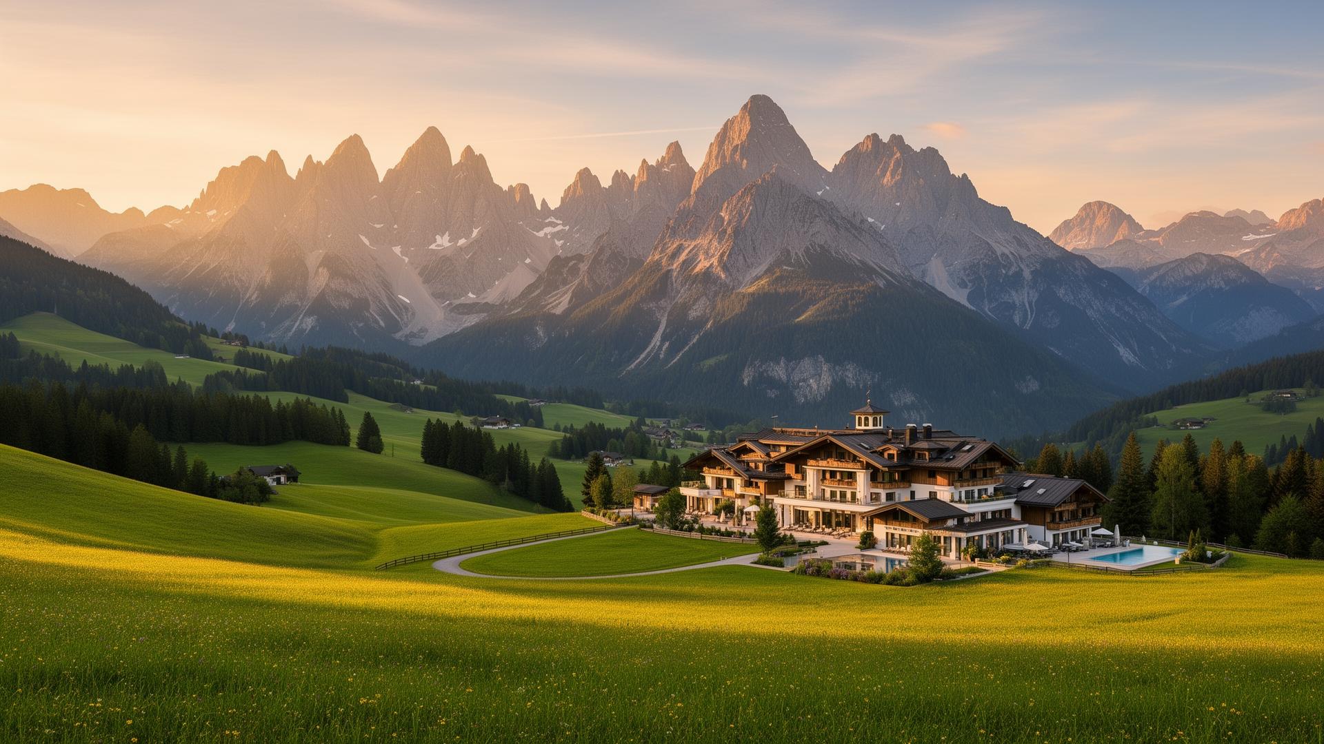 Panoramahotel Karwendelhof vor den bayerischen Alpen